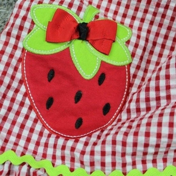Rare Editions Baby Girls Strawberry Gingham Seersucker Dress Size 12M - Picture 5 of 8